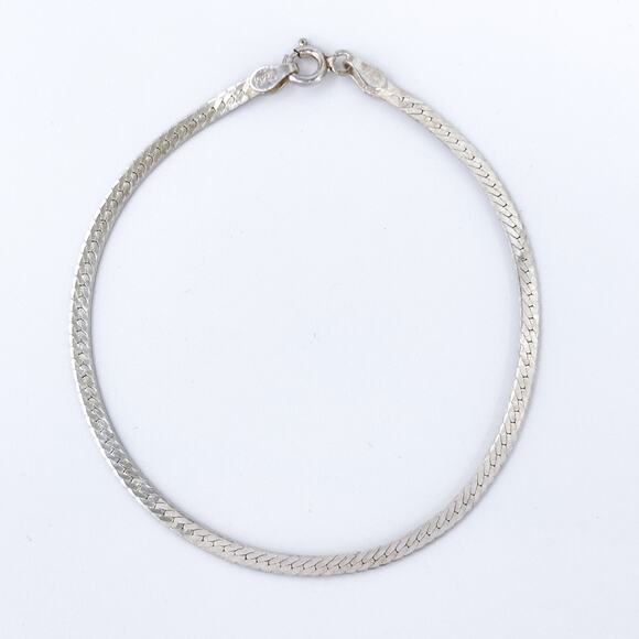 Vintage Sterling Silver 925 Herringbone Chain Bracelet 7" - Picture 2 of 6